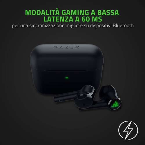 Auriculares in-ear gamer inalámbricos Razer Hammerhead True Wireless X negro con luz verde LED