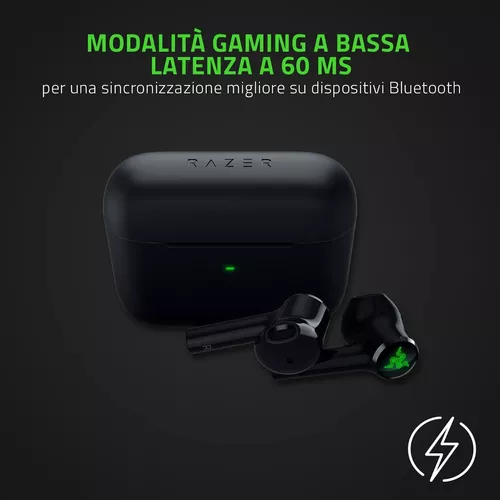 Auriculares in-ear gamer inalámbricos Razer Hammerhead True Wireless X  negro con luz verde LED