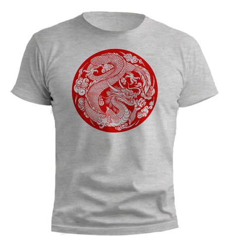 Remera Dragon Chino Esfera Roja Gris Melange