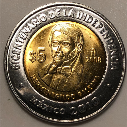 Mexhg-u4 México 5 Pesos Hermenegildo Galeana 2008 Unc-b Ayff