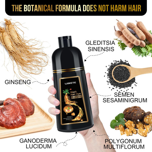 Shampoo De Tintura De Cabelo Preto Laikete 3 Em 1 Para Cober