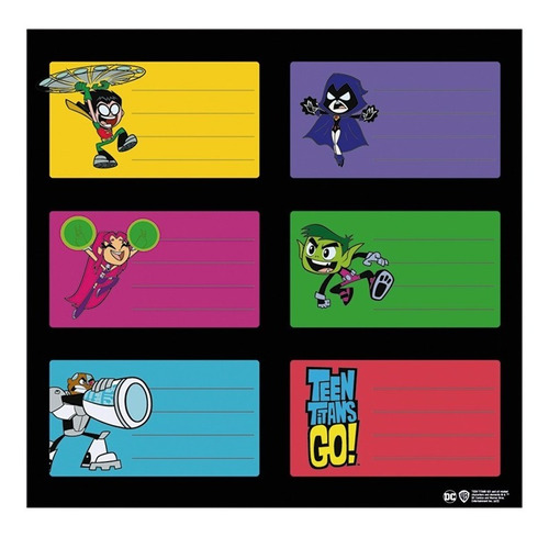 Etiquetas Escolares Teen Titans Jovenes X 12 Unid Mooving