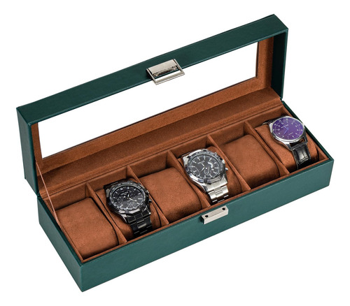 Watch Box Procase De 6 Ranuras Para Hombre Con Tapa De Crist