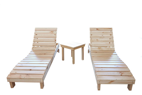 Reposeras Terraza Y Mesa Madera / Cojin Verde