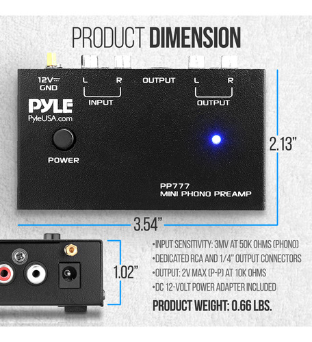 Preamplificador Phono Tocadiscos Pyle Output Pp777 Mini Elec