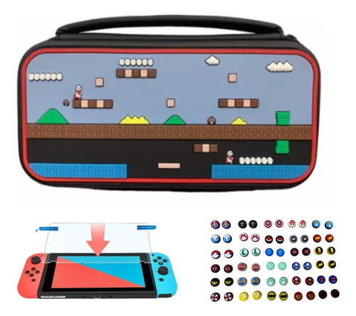 Estuche Nintendo Switch Edicion Mundo Mario+ Vidrio+ 2grips