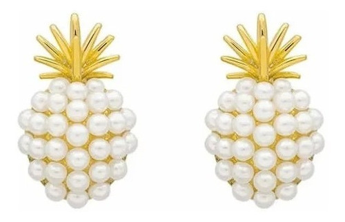 Bonitos Aretes De Piña Dorados Con Perlas