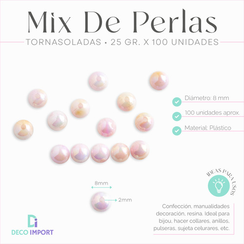 100 Mix De Perlas Tornasoladas X 25gr Deco Bijou Pulseras