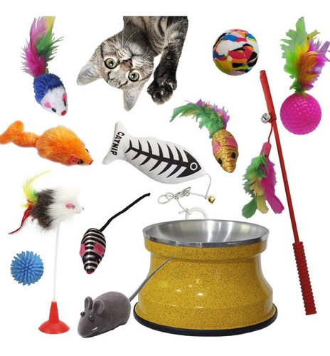 Imagem 1 de 2 de Kit 12 Itens Brinquedos Comedouro Catnip Gatos Recreação
