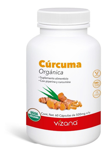 Cúrcuma Orgánica En Cápsulas (60caps-500mg) Vizana Nutrition Sabor Sin Sabor