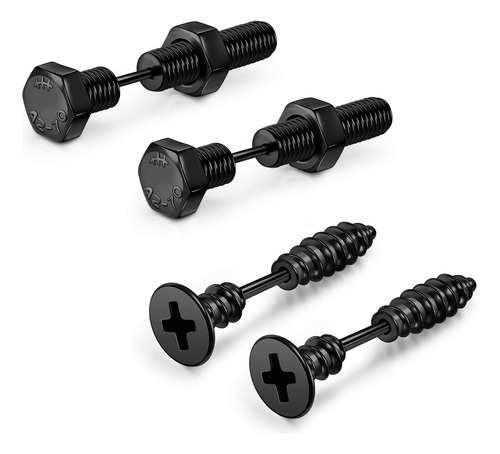 Jovivi 2 Pares Punk Acero Inoxidable 16g Negro Tornillo Stud