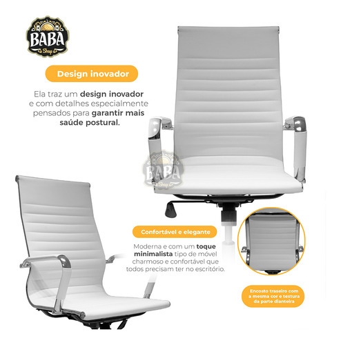 Conjunto 2 CadeiraS De Escritório Presidente Executiva Alta Com Dupla Camada De Couro Sintético Giratoria Branca - Baba Shop