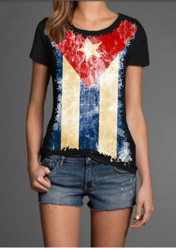 Blusa Fem. 5%off Bandeira Da Cuba Personalizada Divertida