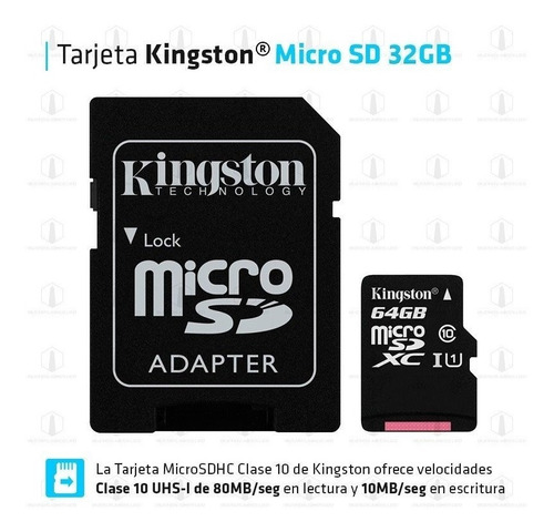 Memoria Micro Sd 32gb Kingston Clase 10 Adaptador Celular Pc Buenosaires Led