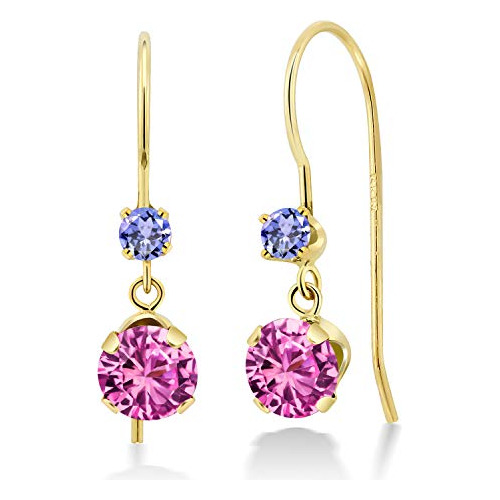 Pendientes De Oro Amarillo 14k Con Zafiros Rosados Y Tanzani