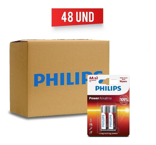 Pila Bateria Aa Doble A Alcalina Philips Blister X48pack