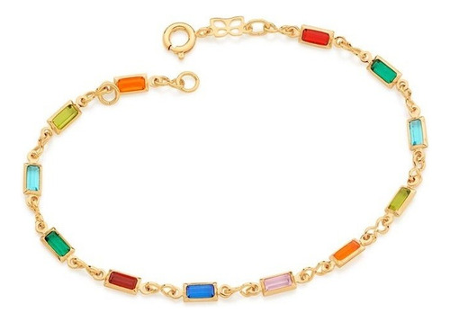 Pulseira Rommanel Banhado Ouro Fio Pedras Coloridas Com Comprimento 19 Cm Diâmetro 19 Cm