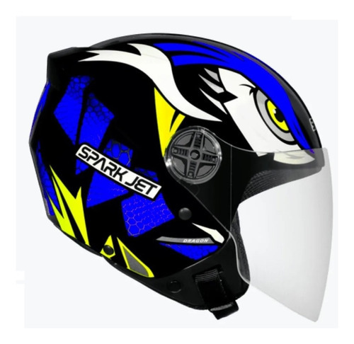 Capacete Aberto Ebf Spark Jet Dragon Preto Fosco Azul Cor Preto Fosco/Azul Tamanho do capacete 56