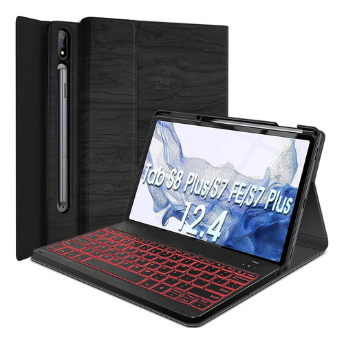 Funda Con Teclado Wineecy For Galaxy Tab S8 Plus, Color Neg