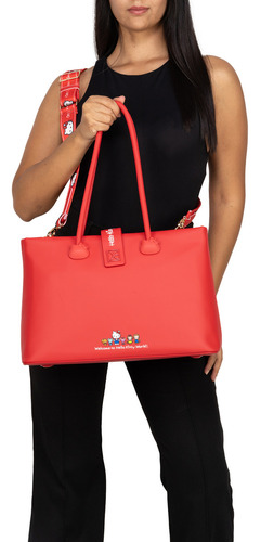 Bolsa Satchel Oe X Hello Kitty Grande Color Rojo