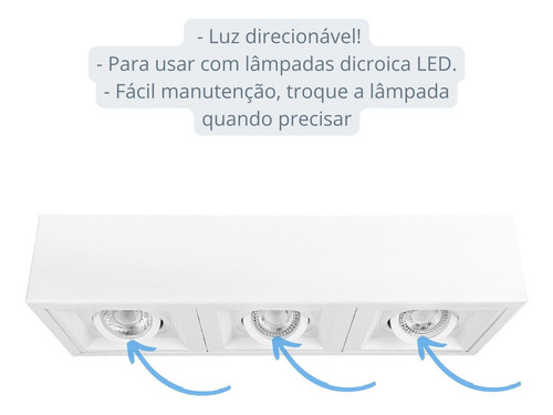 Spot sobrepor triplo recuado de teto externo fachada M2790 estrutura branco Megalux