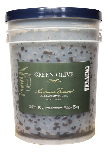 Aceitunas Negras Green Olive Nat. Griegas X 15 Kg. Esc Balde