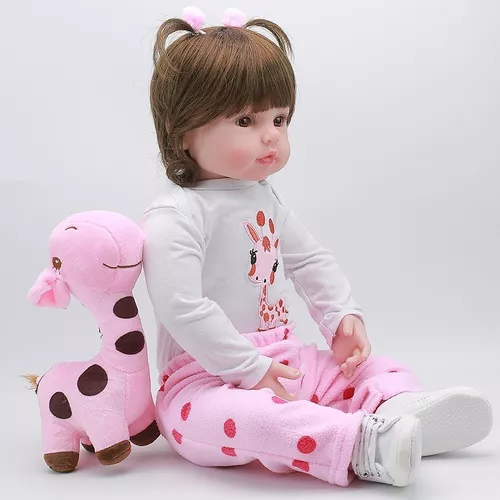 Boneca Baby Reborn Realista Girafinha Com Cabelos Castanhos - USA