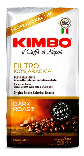 Café Kimbo Filtro 226,8 Grs 100% Arabica Grano Molido