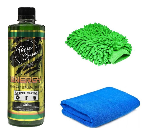 Kit Toxic Shine Energy Shampoo + Manopla + Microfibra