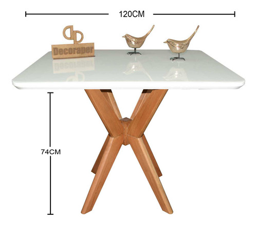 Mesa Jantar Pandora Tampo Retangular Laca Com Vidro 120x70cm