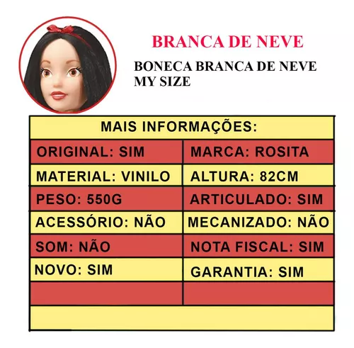 Boneca Gigante - Disney Princesas - My Size - Branca de Neve - 82