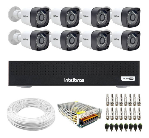 Kit 8 Câmeras Bullet Externa Full Hd 2mp Dvr Intelbras TF 2020 B + MHDX 1108-C cor branco