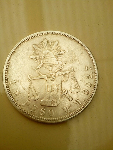 Moneda Ant. De 1 Peso Balanza 1872 Rep. Mex Escasa Replica 