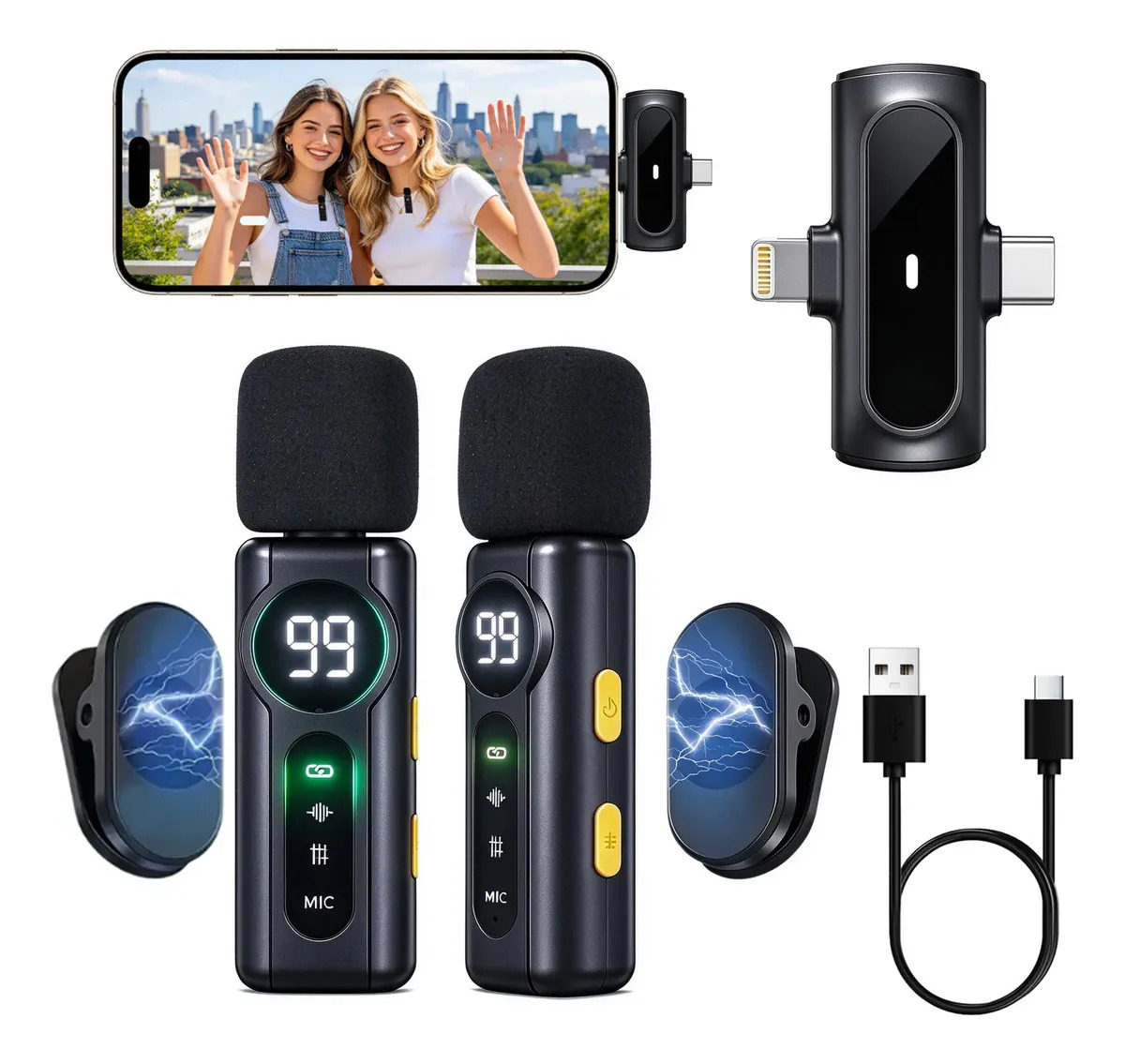 Vanance Micrófono Inalámbrico Lavalier 2 Pcs Micrófono De Solapa Profesional Con Reducción De Ruido Dsp Para Transmisiones En Vivo Entrevistas Vlog Negro