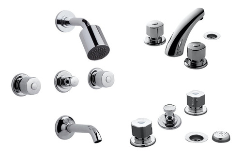 Imagen 1 de 10 de Combo Baño Griferias Completo Fv Plus Moderno Kit Casa Grifo