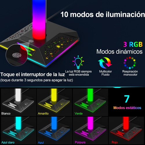 Soporte Para Auriculares Y Controles Con Luces Rgb Practico