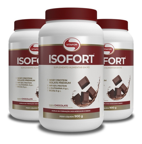 Kit 3 Whey Protein Isofort Vitafor Chocolate 900g