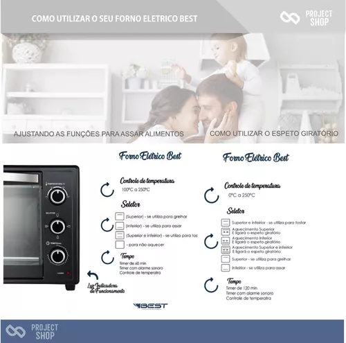 Forno Elétrico Best Plus Com 48 Litros, Timer, Seletor de Temperatura e  1600W Preto