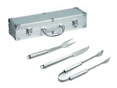 Imagen 2 de 8 de Set De Asado X3, Cuchillo, Tenedor Y Pinza Metálico, Maletín