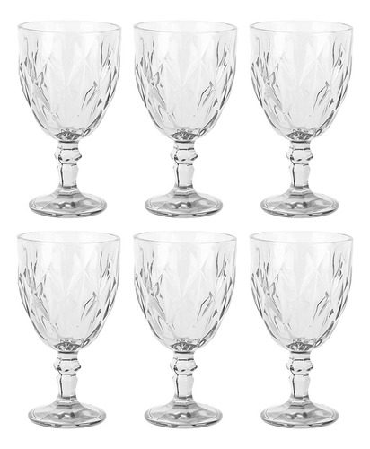 Set X6 Copas Vidrio Tallado Dakota Elegante Vintage Color Trasparente