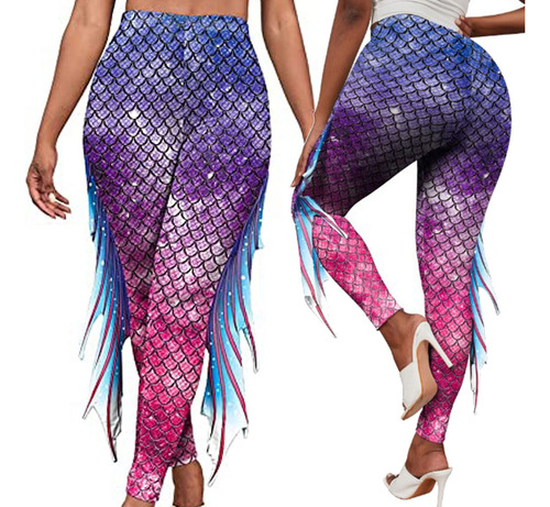 Leggings Con Estampado De Sirena Para Mujer, Escamas De Pez,