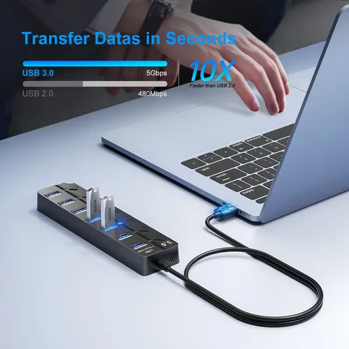 Hub Usb Onfinio 3.0 De 7 Puertos Con Interruptores Y Luces I