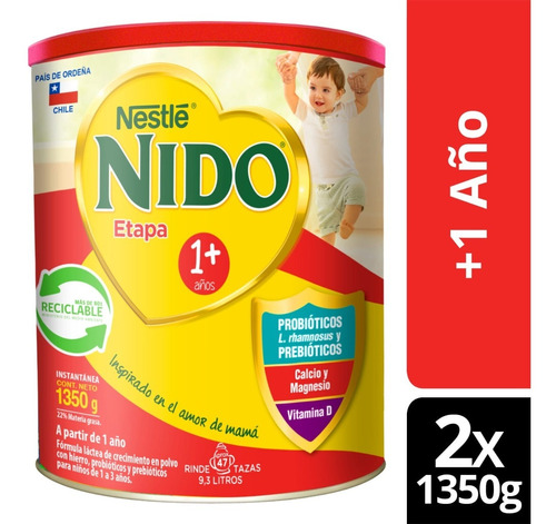 Leche En Polvo Nido® 1+ Protectus Avanzado Tarro 1350g X2