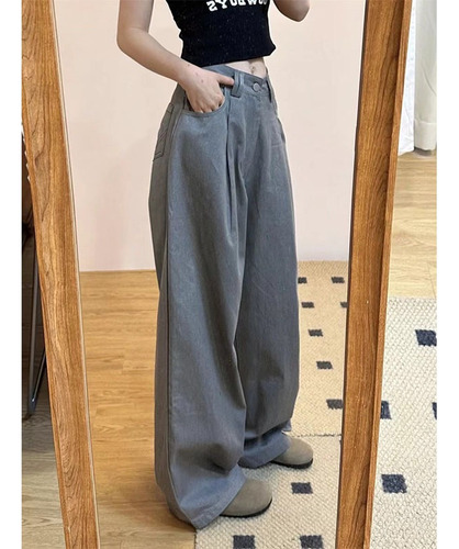 Deeptown Baggy Coreano Y2k Gris Jeans Casual Pierna Ancha