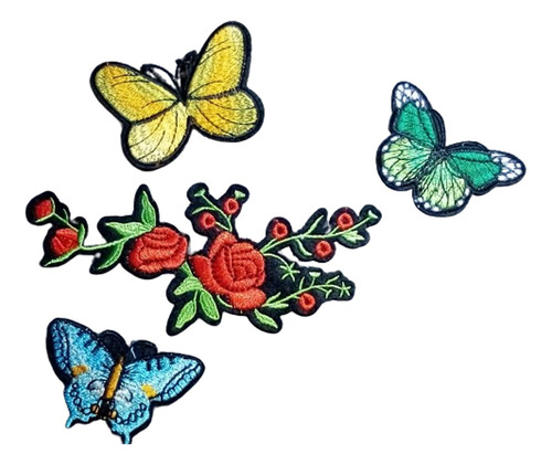 Apliques Ramillete Rosas Termoadhesivo 16 Cm Con 3 Mariposas