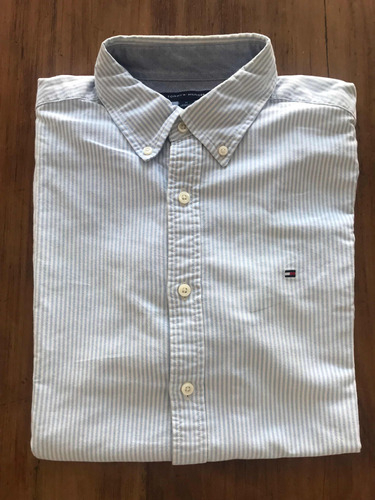 Camisa Tommy Hilfiger Rayada Celeste Y Blanca Talle M