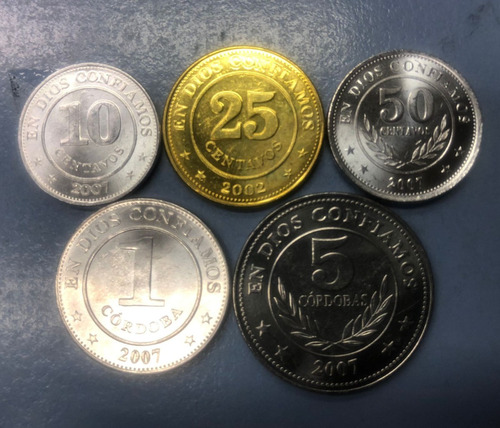 Serie De 5 Monedas Nicaragua Año 2002/7 Sin Circular