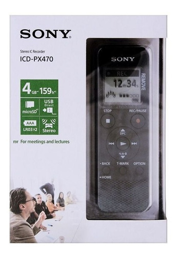 Gravador De Voz Digital Sony Px-470 4gb Memória Até 32gb 