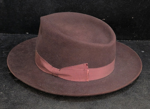 Antiguo Sombrero De Fieltro De Lana Rigido Color Marrón (Usado)
