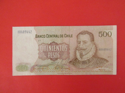 Billete Chile 500 Pesos Bardon-molina Año 1977 Muy Escaso